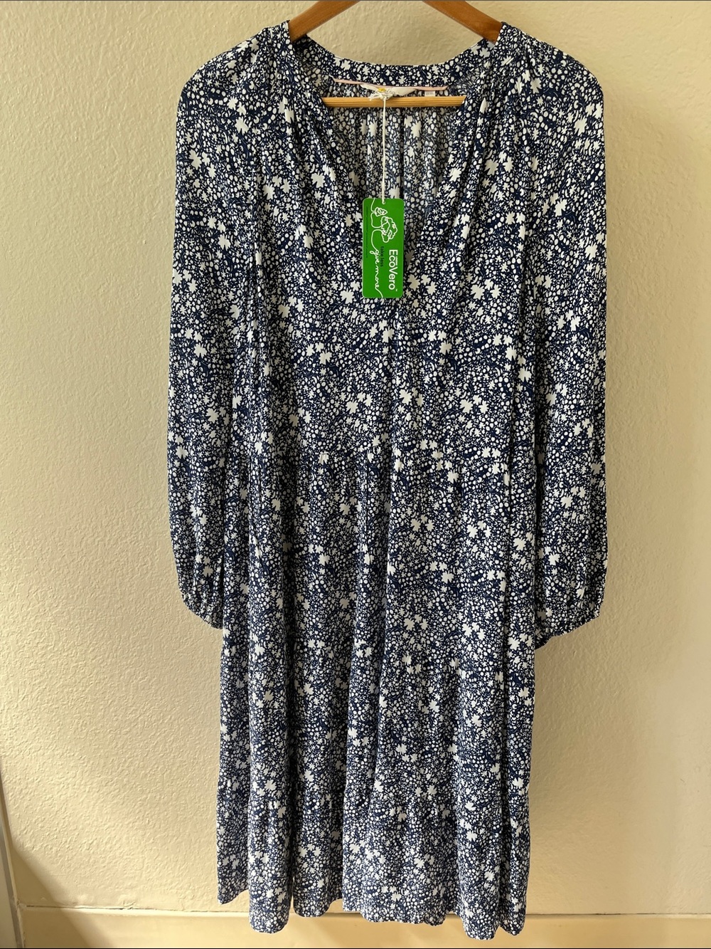 Boden Blue White Floral Tiered Dress Size 14L